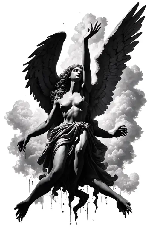 Angel Reaching For Sky Dragged Down By Evil Hands
