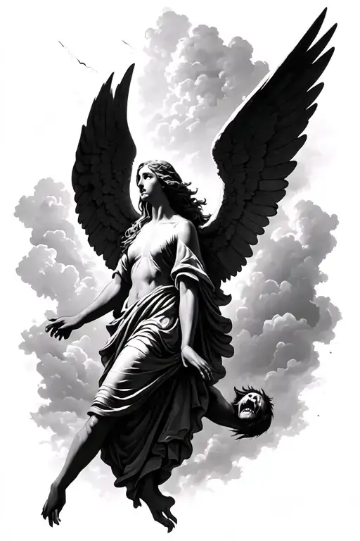 Angel Reaching For Sky Dragged Down By Evil Hands