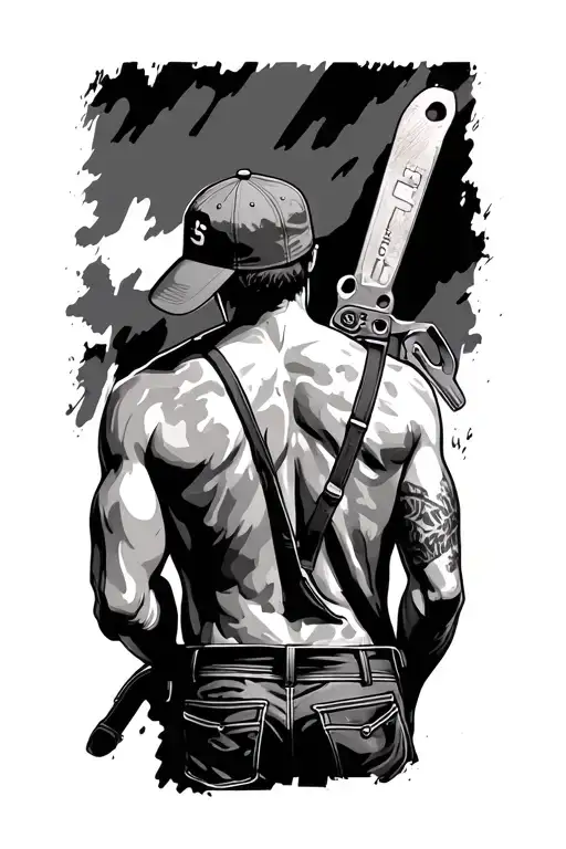 Man Walking Away With Backwards Ball Cap Holding Cutters Over His Sholder