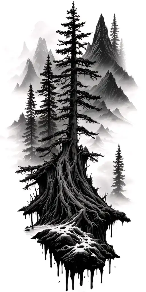 Realistic Burnt Forest And Mountains