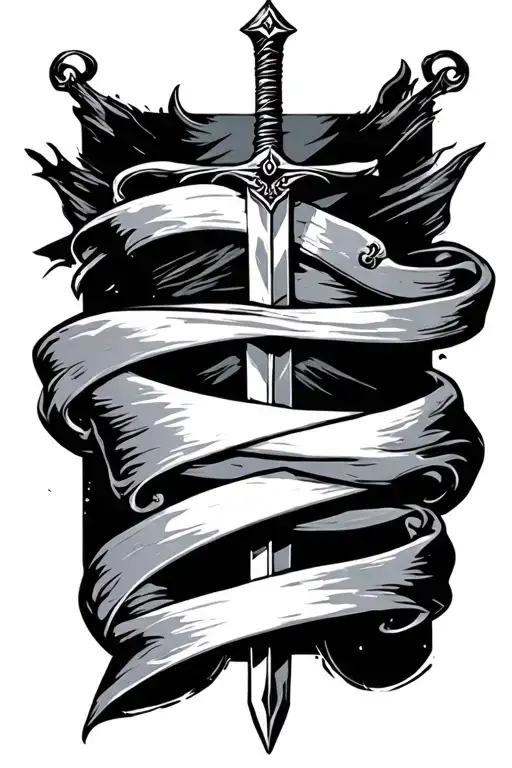 Sword With A Long Banner Wrapped Around It