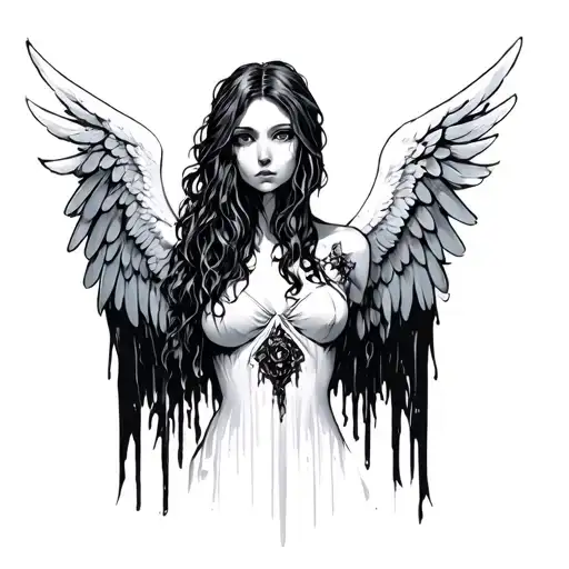 Gothic Angel Wing Spread No Face Look Straight Lines