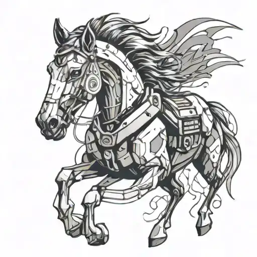 A Cyberpunk-inspired Horse With Neon Lights And Futuristic Elements