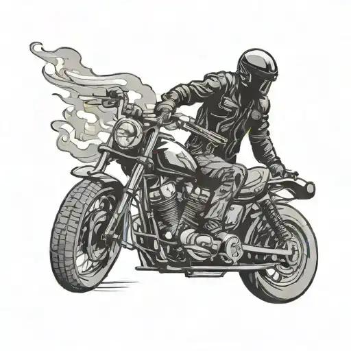 A Silhouette Of A Man Against A Motorcycle With In A Skull