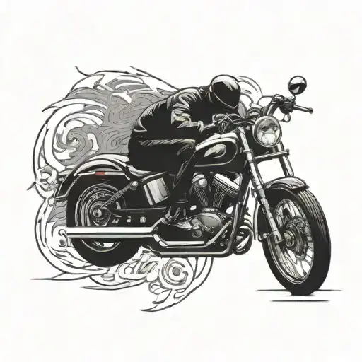 A Silhouette Of A Man Against A Motorcycle With In A Skull Back Ground