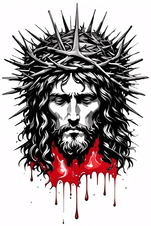 Crown Of Thorns With Silhouette Of Jesus Made Of Blood Dropping From Crown