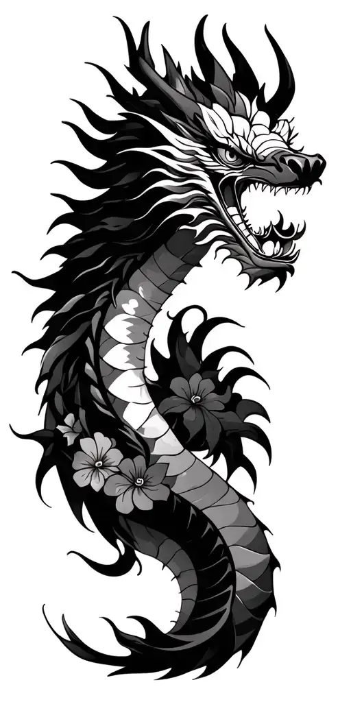 Japanese Dragon With Hawaiian Tribal Patterns