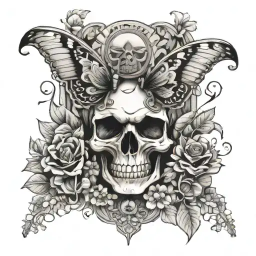 Skull Hourglass Moth Flowers Surrounding