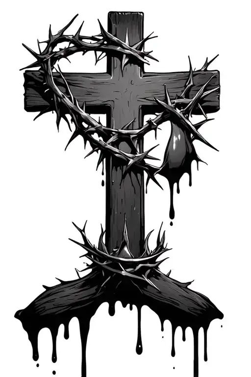 Crown Of Thorns With Blood Dropping From Crown Onto A Cross