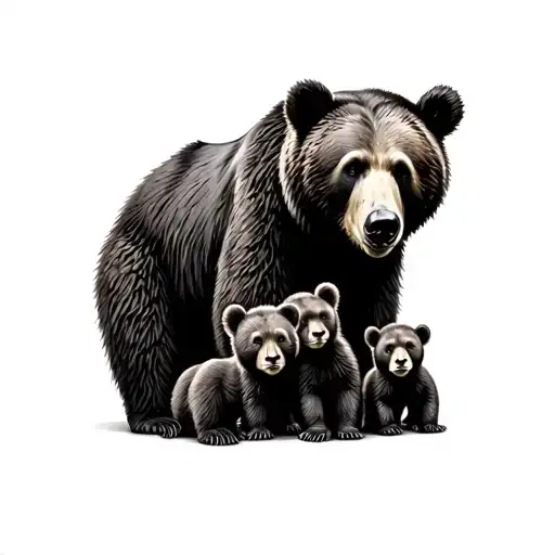 Mama Bear And 4 Cubs