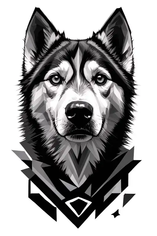 Husky Face With Geometric Sketch