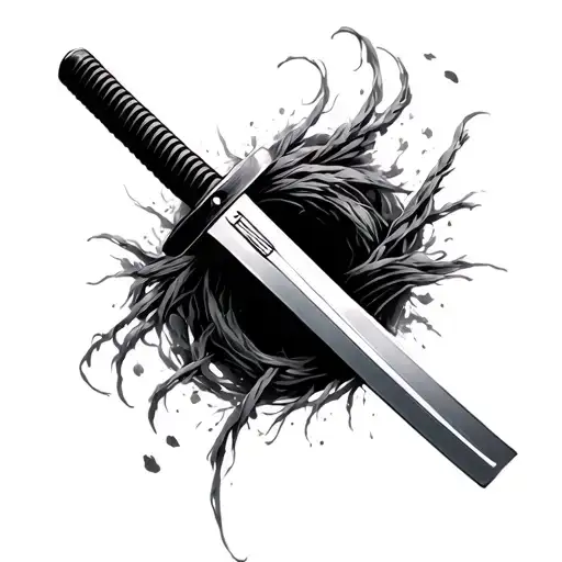 A Clean Looking Katana Having A Cool Thread Going Around Its Hilt And Floating