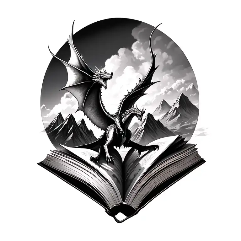 Wyvern Flying Over A Mountain Range In The Pages Of A Book