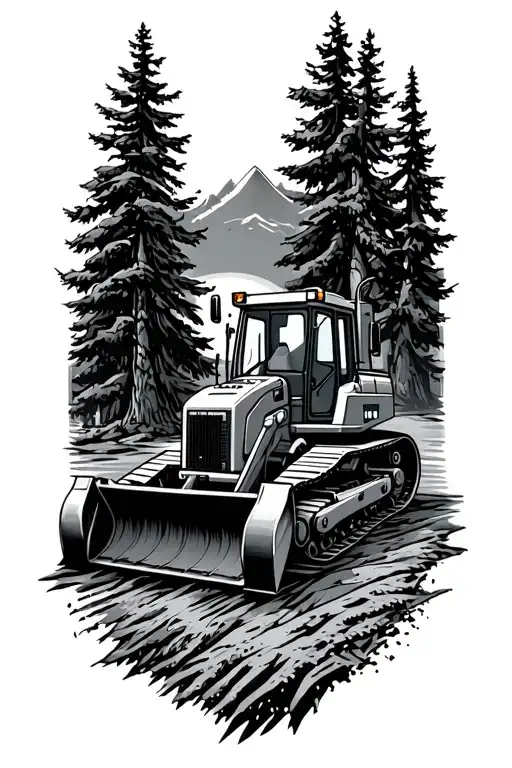 Cartoon Buldozer With Landscape Inside