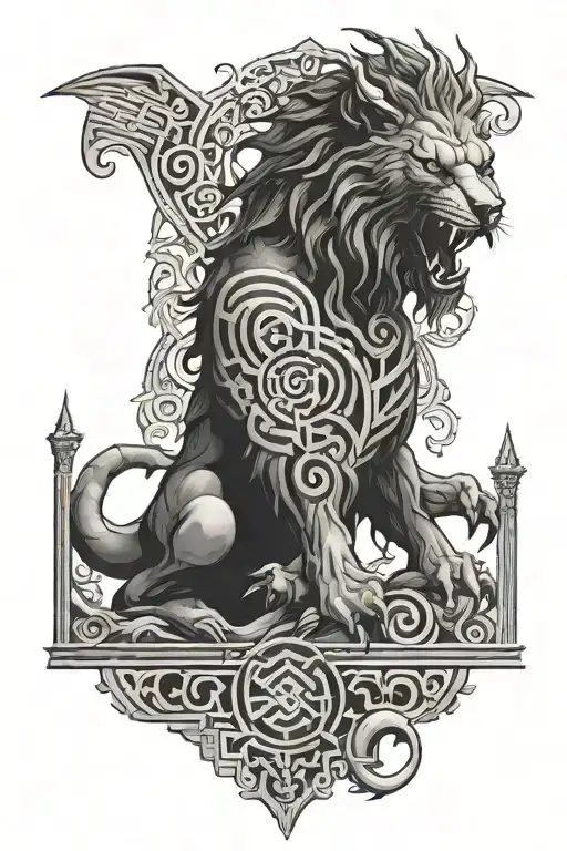 Minatuar Roaring And Standing In Front Of A Labyrinth And Make It Gothic Looking