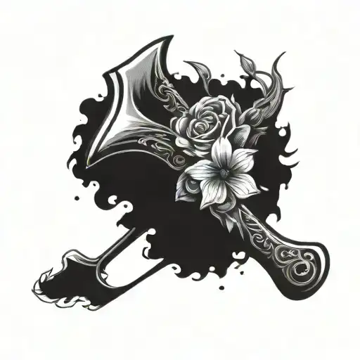 Axe And Flowers Growing