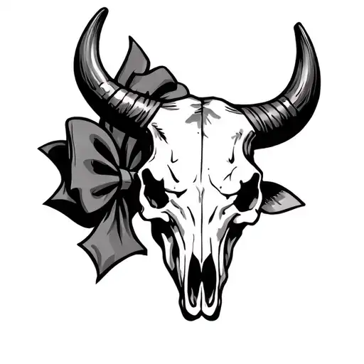 Bull Skull With Bow As Horns