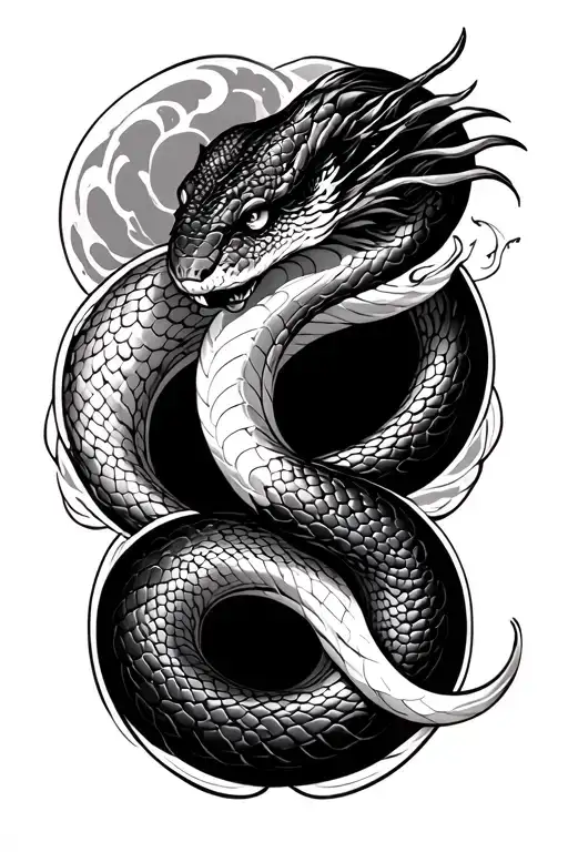 Japanese Snake And Waves