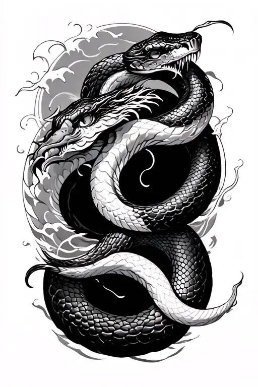 Japanese Snake And Waves