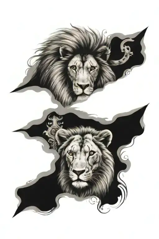 Half Lion Half Lamb With Cross Down Middle Part