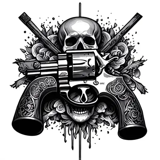 Revolver Surrounded By Skulls