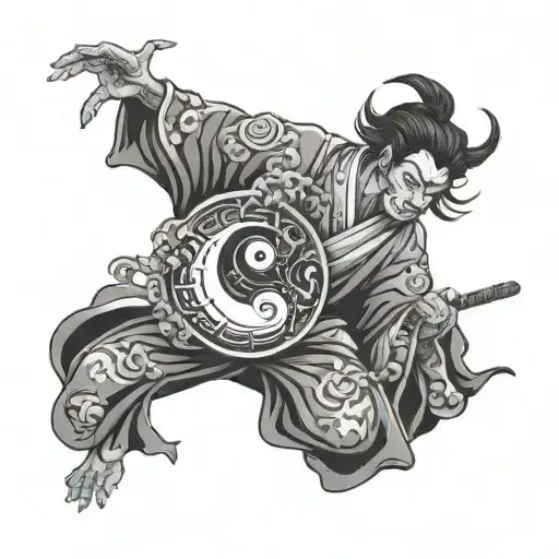 Japanese Samauri Holding Yin And Yang