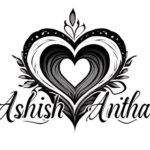 Create Unique Tattoo Design For The Names Aashish Anitha With Heartshape In Middle