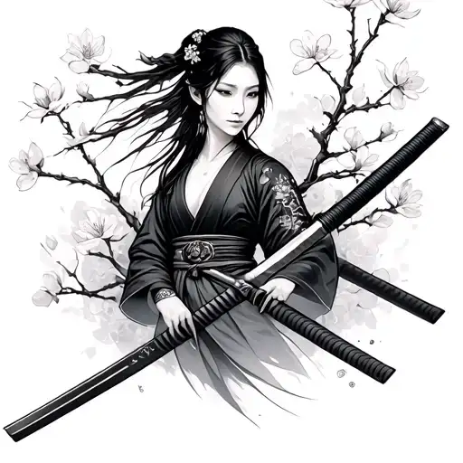 Katana Surrounded By Cherry Blossoms