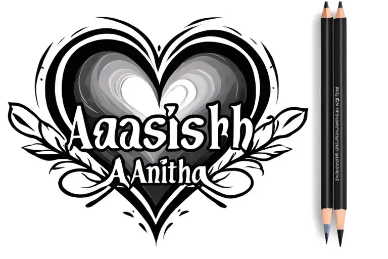 Create Unique Tattoo Design For The Names Aashish Anitha With Heartshape In Middle