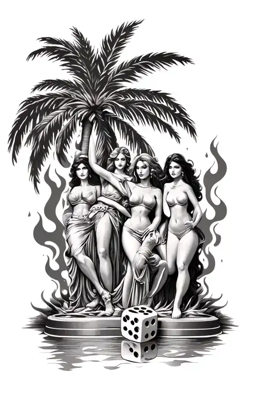 Dice Flames Palm Tree Sleeve With The Statue From Scarface With The 3 Women