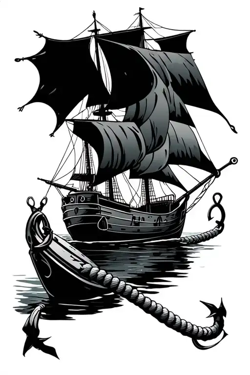 Fishing Rod Hooks Rope Anchor Clipper Ship