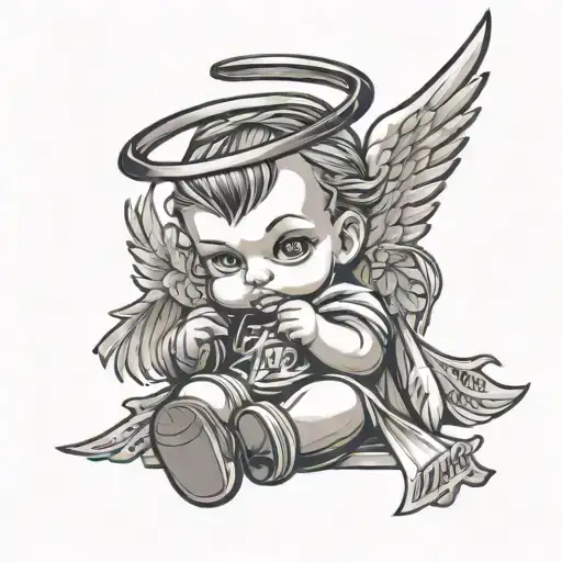Little Baby Gangsta Angel With Thug Life Written Above It's Head