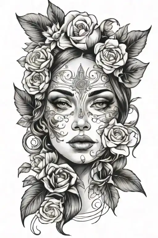 Lady Face Surrounded By Flowers