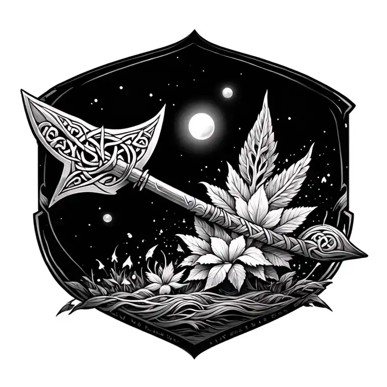 Celtic Spear Wrapped In Nature And Cosmic Scene