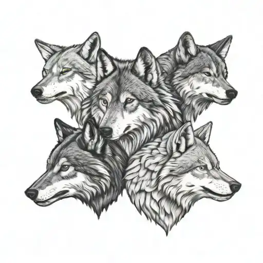 3 Wolves' Faces In A Straight Row From Top To Bottom
