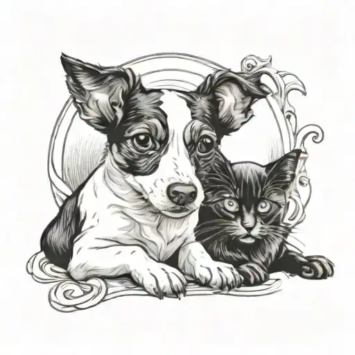 Jack Russell And Black Cat Curled