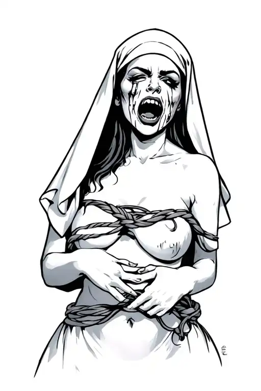 Sexy Nun Tied With A Face Of Pain And Sex Subjected By The Hands Of A Man With Discovered Breasts