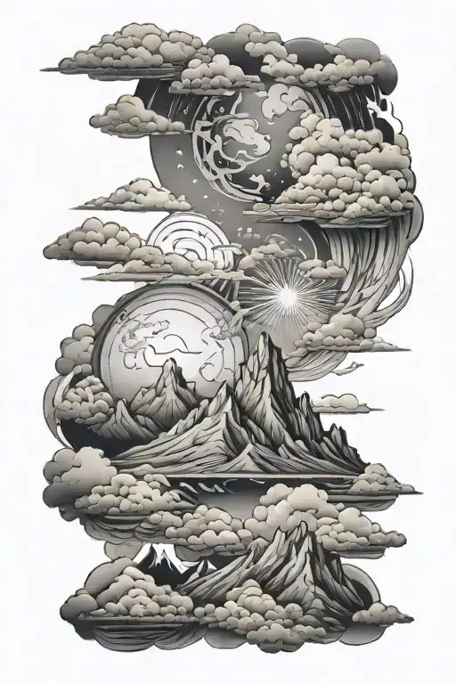Full Arm Sleeve Featuring Clouds Mountains And Galaxys