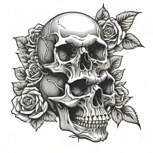Skull And Roses Intertwined
