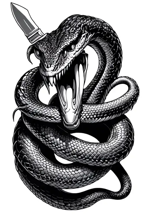 Snake With World War Trench Knife In The Snakes Head