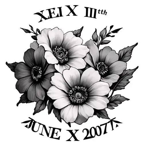 June 15Th 2007 In Roman Numerals Surrounded By 3 Flowers