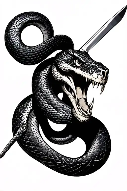 Snake With World War Trench Knife Stabbing The Snakes Head