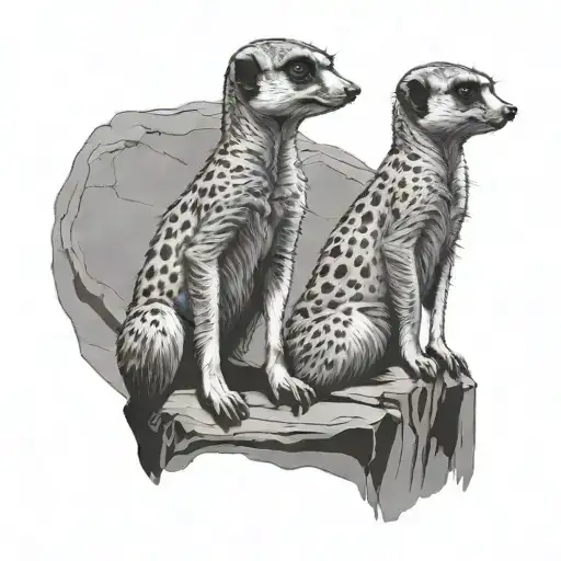 Meerkat Father With Daughter Standing On A Stone