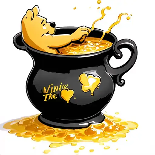 Winnie The Pooh With His Hand In The Honey Pot Overflowing