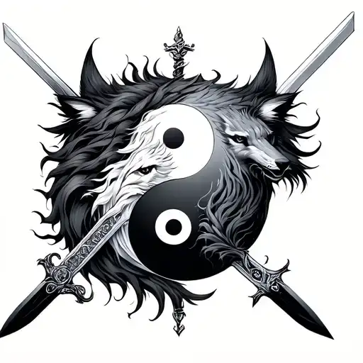 Yin Yang Wollves With Sword