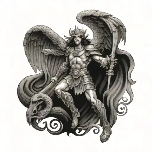 Saint Michael Standing Over A Serpent