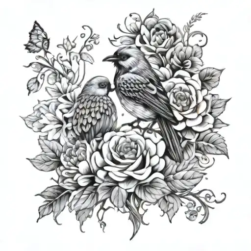 Colorful Flowers Bird Death And Rebirth Symbols
