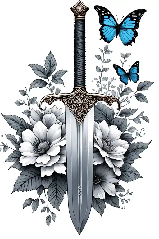 Sword With Flowers And Butterflies