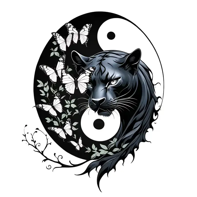 Black Panther Yin And Butterflies Yang Symbol