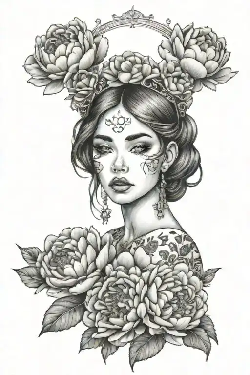 Girl In A Tiara And Peonies